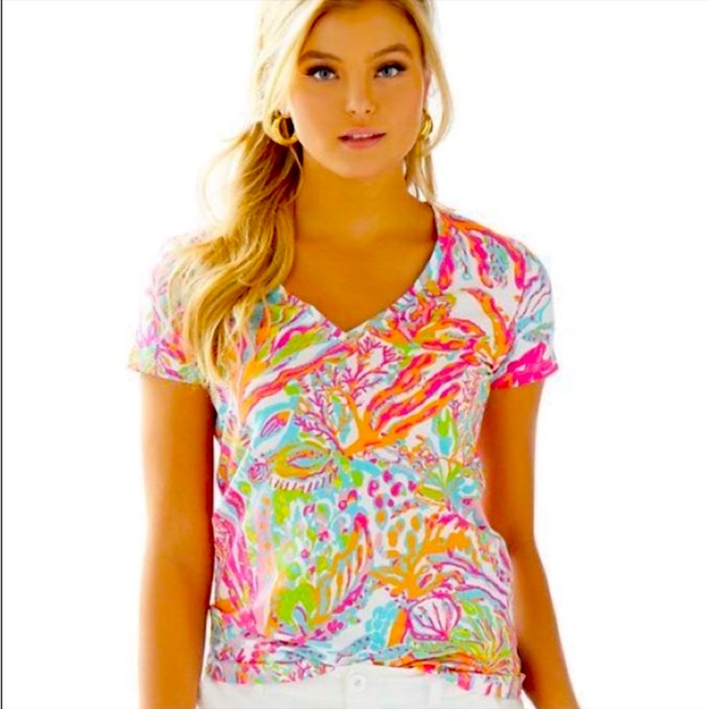Lilly Pulitzer Michelle V-Neck Top in Cuba to Scuba EUC